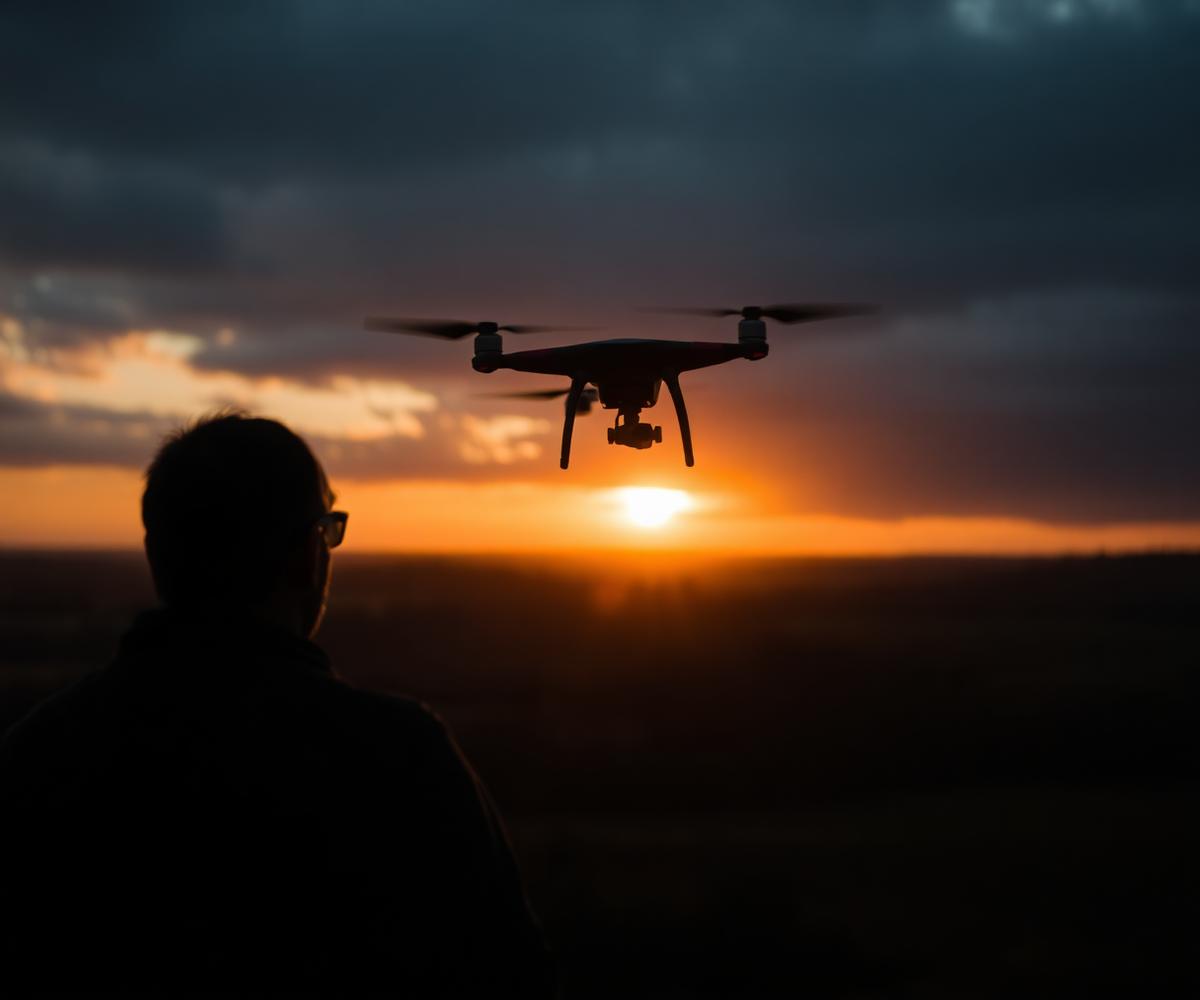 Drone-opname bij zonsondergang